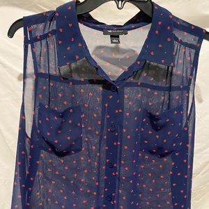 Sheer collared sleeveless button up blouse